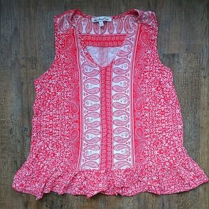 Ava Christine Red & White Paisley Tank Top Size Small